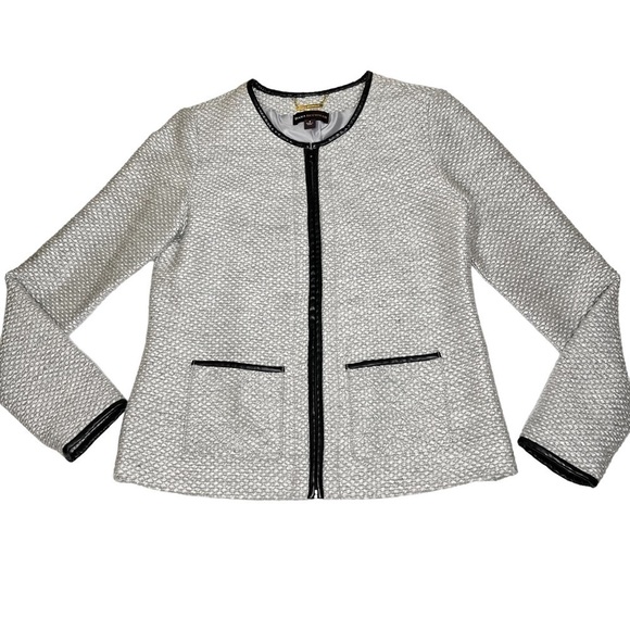 DANA BUCHMAN Classic Silver Grey Tweed Blazer Zip Up Jacket Women's Size S - Picture 4 of 16